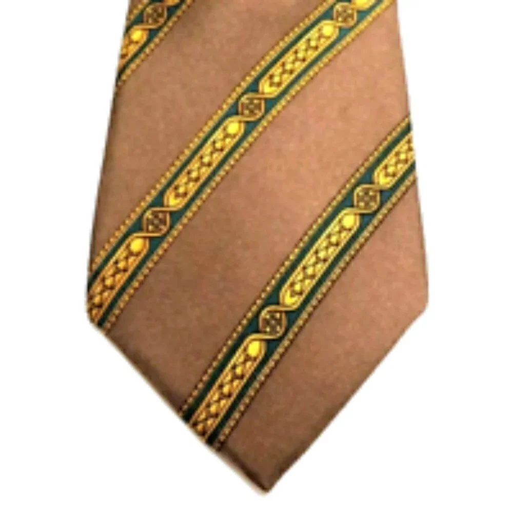 Vtg Metropolitan Museum of Art Silk Men's Neck Tie Brown Gold Navy Stripe